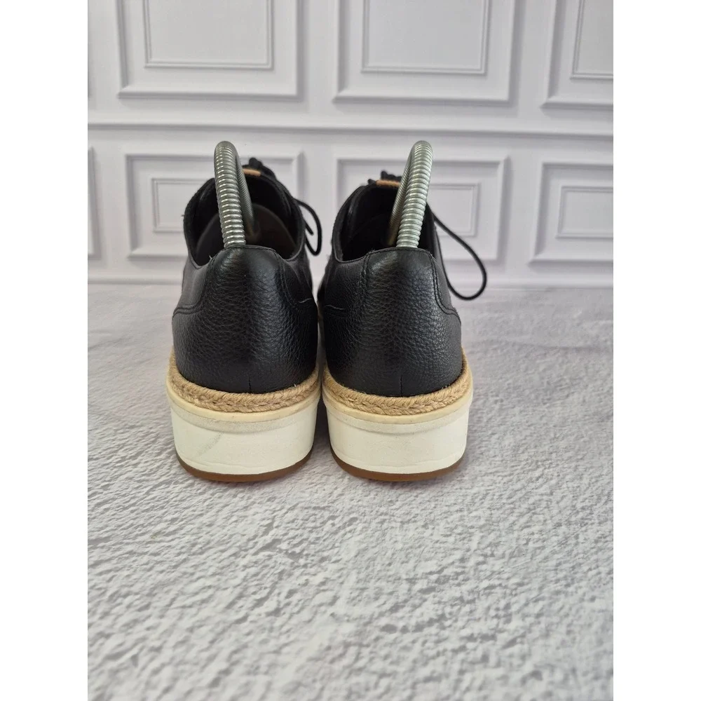 Clarks Womens Teadale Black Leather Platform Oxford Wedge Jute Trim Size 9.5 M